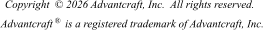 Copyright  © 2026 Advantcraft, Inc.  All rights reserved. Advantcraft ®  is a registered trademark of Advantcraft, Inc.